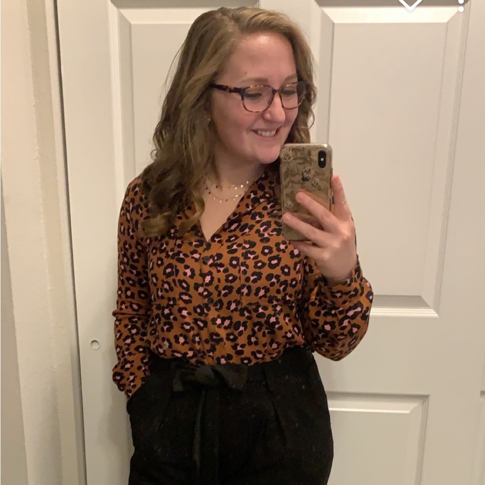 Allison Joy cheetah print button down blouse